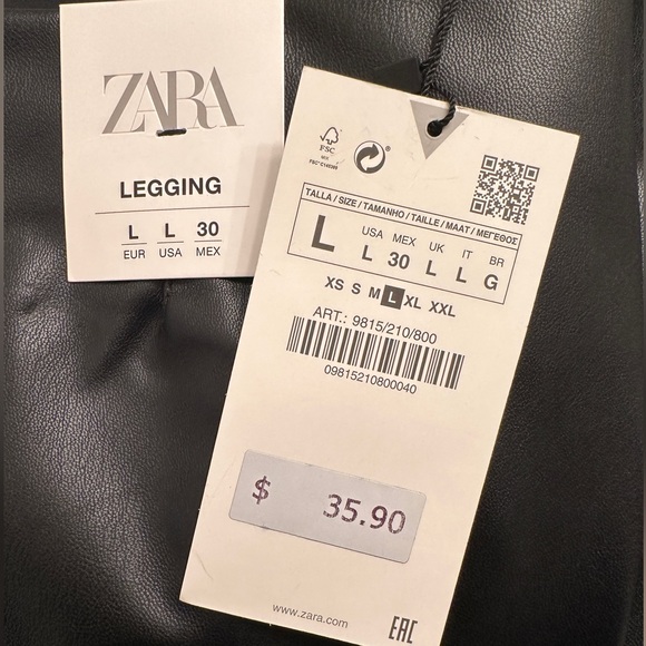 ZARA Mini Flared Faux Leather Leggings 🖤 black, size Large 🖤 NWT - Picture 11 of 11